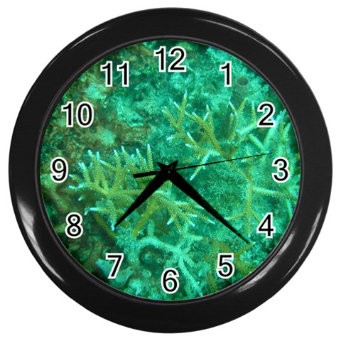 Turquoise Coral Wall Clock (Black) from ArtsNow.com Front