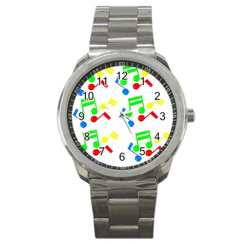 Music Notes Sport Metal Watch from ArtsNow.com Front