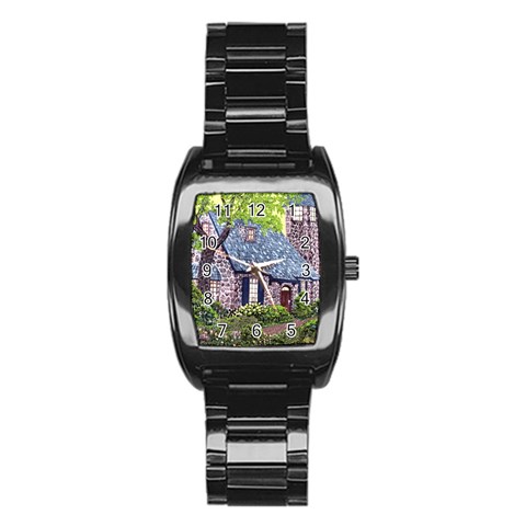 Essex Lighthouse   Ave Hurley   Pillow Men s Stainless Steel Barrel Analog Watch from ArtsNow.com Front