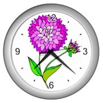 Purple Chrysanthemum Wall Clock (Silver)