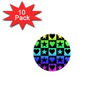 Rainbow Stars and Hearts 1  Mini Button Magnet (10 pack)