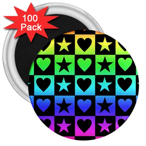Rainbow Stars and Hearts 3  Button Magnet (100 pack) from ArtsNow.com Front