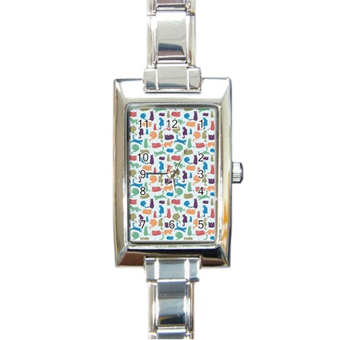 Blue Colorful Cats Silhouettes Pattern Rectangle Italian Charm Watches from ArtsNow.com Front