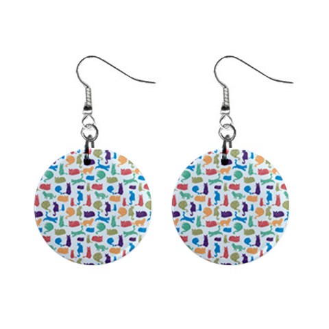 Blue Colorful Cats Silhouettes Pattern Mini Button Earrings from ArtsNow.com Front