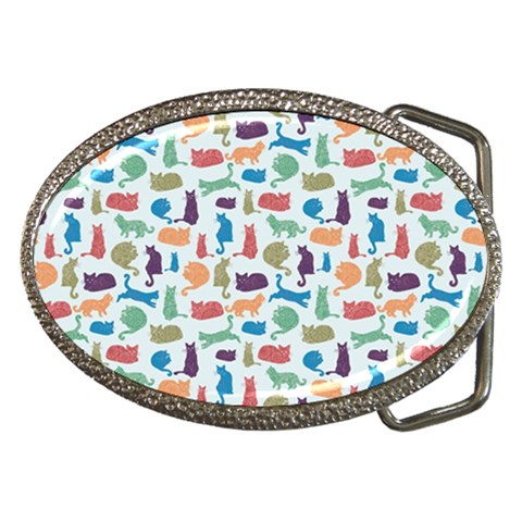 Blue Colorful Cats Silhouettes Pattern Belt Buckles from ArtsNow.com Front