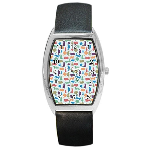 Blue Colorful Cats Silhouettes Pattern Barrel Metal Watches from ArtsNow.com Front