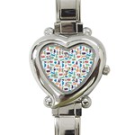 Blue Colorful Cats Silhouettes Pattern Heart Italian Charm Watch