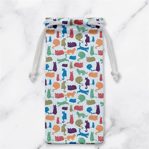 Blue Colorful Cats Silhouettes Pattern Jewelry Bags from ArtsNow.com Back