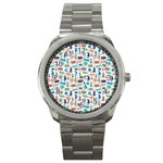Blue Colorful Cats Silhouettes Pattern Sport Metal Watches