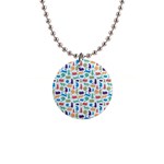 Blue Colorful Cats Silhouettes Pattern Button Necklaces