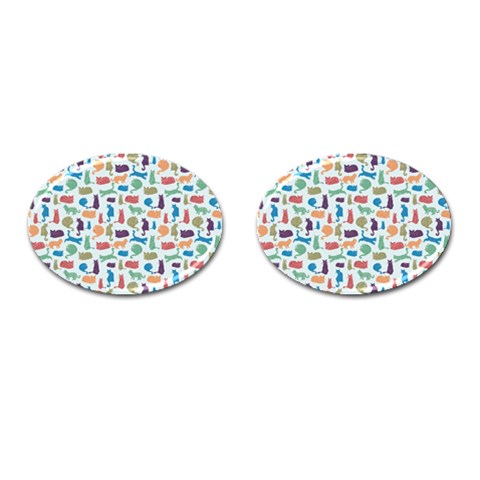 Blue Colorful Cats Silhouettes Pattern Cufflinks (Oval) from ArtsNow.com Front(Pair)
