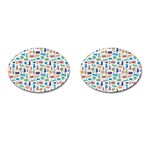 Blue Colorful Cats Silhouettes Pattern Cufflinks (Oval)