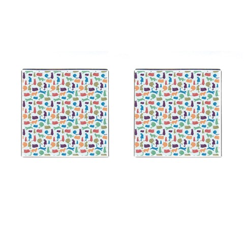 Blue Colorful Cats Silhouettes Pattern Cufflinks (Square) from ArtsNow.com Front(Pair)
