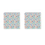 Blue Colorful Cats Silhouettes Pattern Cufflinks (Square)