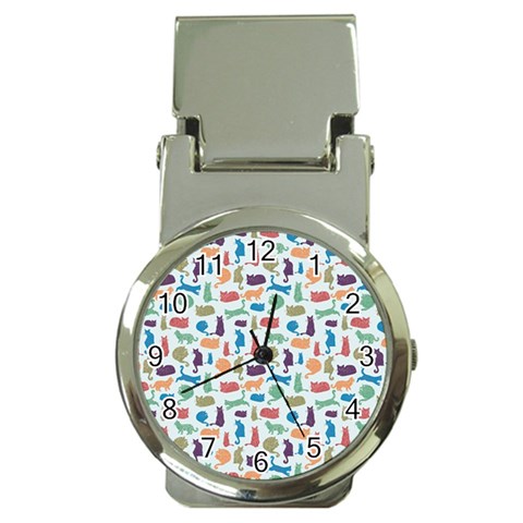Blue Colorful Cats Silhouettes Pattern Money Clip Watches from ArtsNow.com Front
