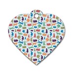 Blue Colorful Cats Silhouettes Pattern Dog Tag Heart (One Side)