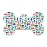 Blue Colorful Cats Silhouettes Pattern Dog Tag Bone (Two Sides)