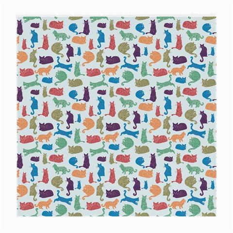 Blue Colorful Cats Silhouettes Pattern Medium Glasses Cloth (2 Front