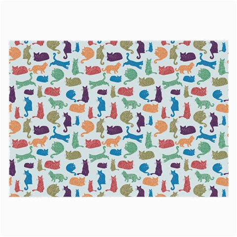 Blue Colorful Cats Silhouettes Pattern Large Glasses Cloth (2 Front