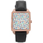 Blue Colorful Cats Silhouettes Pattern Rose Gold Watches