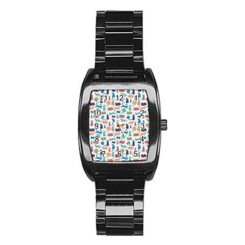 Blue Colorful Cats Silhouettes Pattern Stainless Steel Barrel Watch from ArtsNow.com Front