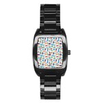 Blue Colorful Cats Silhouettes Pattern Stainless Steel Barrel Watch