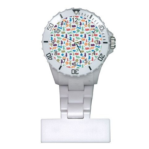 Blue Colorful Cats Silhouettes Pattern Nurses Watches from ArtsNow.com Front