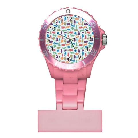 Blue Colorful Cats Silhouettes Pattern Nurses Watches from ArtsNow.com Front