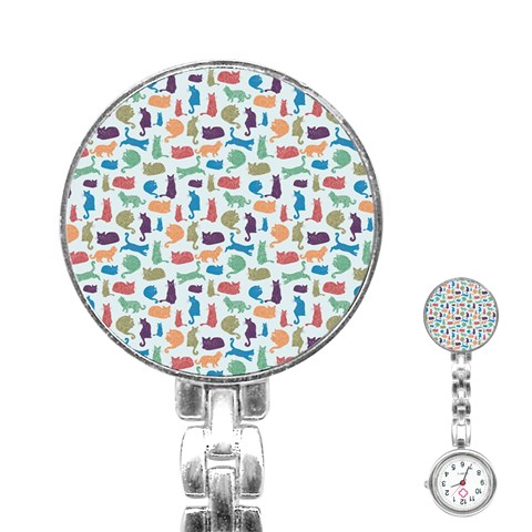 Blue Colorful Cats Silhouettes Pattern Stainless Steel Nurses Watches from ArtsNow.com Front