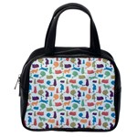 Blue Colorful Cats Silhouettes Pattern Classic Handbags (One Side)