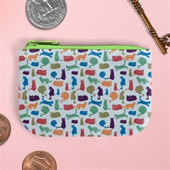 Blue Colorful Cats Silhouettes Pattern Mini Coin Purses from ArtsNow.com Front