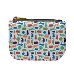 Blue Colorful Cats Silhouettes Pattern Mini Coin Purses