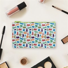 Blue Colorful Cats Silhouettes Pattern Cosmetic Bag (Small)  from ArtsNow.com Front