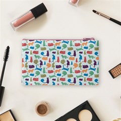 Blue Colorful Cats Silhouettes Pattern Cosmetic Bag (Small)  from ArtsNow.com Back