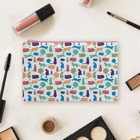 Blue Colorful Cats Silhouettes Pattern Cosmetic Bag (Medium)  from ArtsNow.com Front