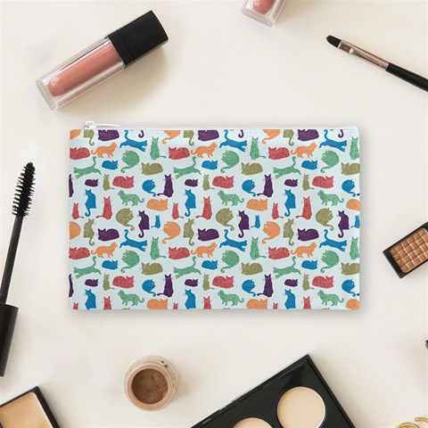 Blue Colorful Cats Silhouettes Pattern Cosmetic Bag (Medium)  from ArtsNow.com Front