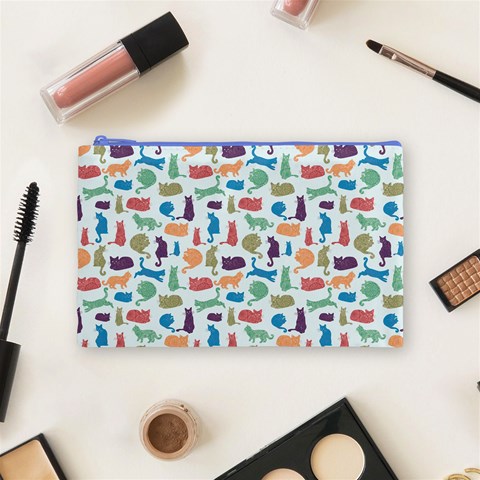 Blue Colorful Cats Silhouettes Pattern Cosmetic Bag (Medium)  from ArtsNow.com Front