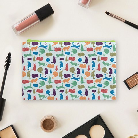 Blue Colorful Cats Silhouettes Pattern Cosmetic Bag (Medium)  from ArtsNow.com Front