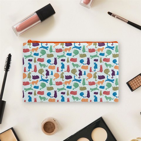 Blue Colorful Cats Silhouettes Pattern Cosmetic Bag (Medium)  from ArtsNow.com Front