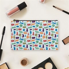 Blue Colorful Cats Silhouettes Pattern Cosmetic Bag (Medium)  from ArtsNow.com Front