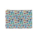Blue Colorful Cats Silhouettes Pattern Cosmetic Bag (Medium) 