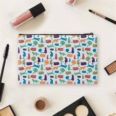 Blue Colorful Cats Silhouettes Pattern Cosmetic Bag (Medium)  from ArtsNow.com Back