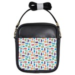 Blue Colorful Cats Silhouettes Pattern Girls Sling Bags