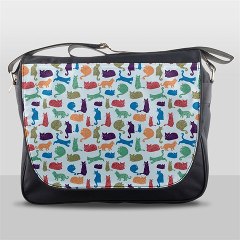 Blue Colorful Cats Silhouettes Pattern Messenger Bags from ArtsNow.com Front