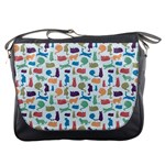 Blue Colorful Cats Silhouettes Pattern Messenger Bags