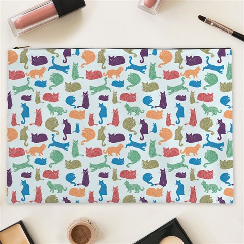 Blue Colorful Cats Silhouettes Pattern Cosmetic Bag (XXL)  from ArtsNow.com Front