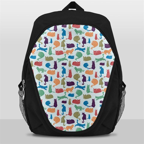 Blue Colorful Cats Silhouettes Pattern Backpack Bag from ArtsNow.com Front