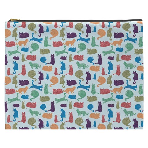 Blue Colorful Cats Silhouettes Pattern Cosmetic Bag (XXXL)  from ArtsNow.com Front