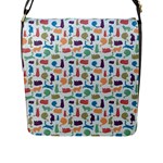 Blue Colorful Cats Silhouettes Pattern Flap Messenger Bag (L) 