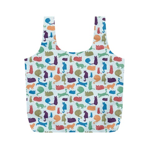 Blue Colorful Cats Silhouettes Pattern Full Print Recycle Bags (M)  from ArtsNow.com Front